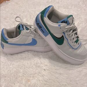 Nike Air Force 1 Sneakers - White, Gray, Green and Blue